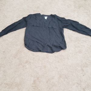 Navy blue 100% silk button down top